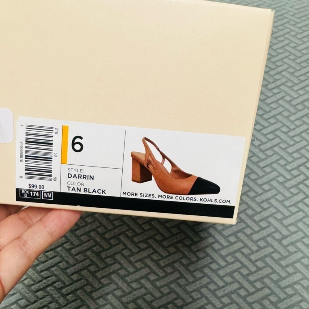 BCBGeneration Tan and Black Slingback Heels with Pointed Toe - Picture 7 of 13